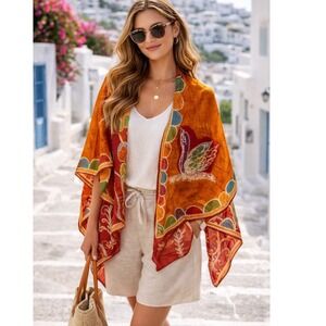 Vintage Swan Art Scarf Silk Boho Shawl Wrap Statement Travel‎ Resort Wear Artsy